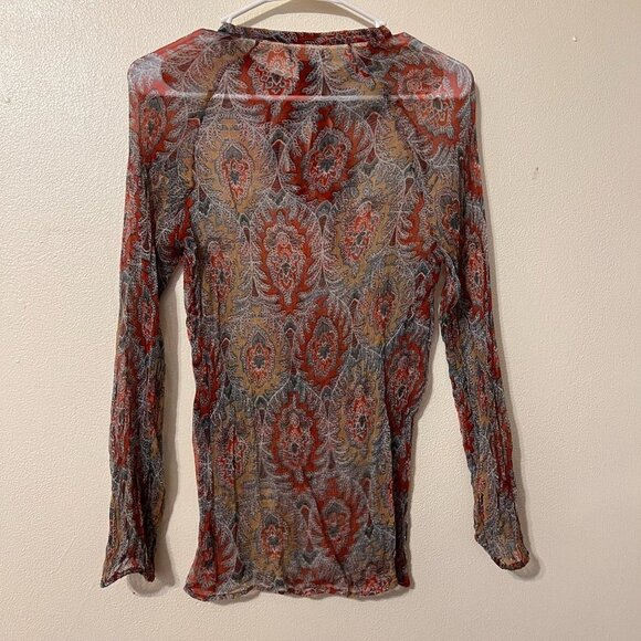 Lucky Brand Boho Paisley Semi-Sheer Peasant Blouse/Top Size medium - Picture 6 of 10